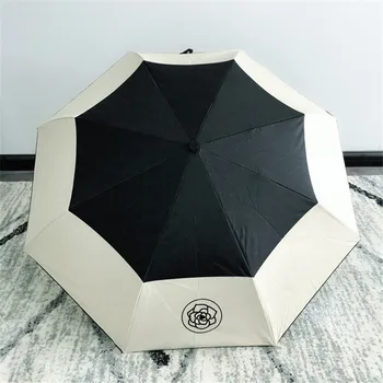 Windproof Automat de Pliere Umbrela de Ploaie Umbrele Femei pentru Barbati Negru Acoperire Umbrelă de soare de Lux Anti UV de Trei ori Umbrelă de Soare
