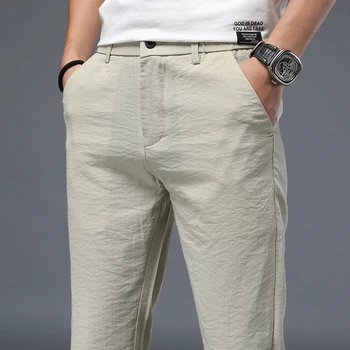 Primăvara Design Casual Barbati Subțire Pantaloni Slim Direct de Moda Întinde Retro Kaki Ridurile Textura Tesatura Pantaloni Bărbați Dimensiune 28-38