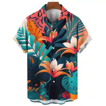 Bărbați Florale Tricouri Fashion Casual Single-Breasted Maneca Scurta Tricou Hawaii Vacanță pe Plajă în Stil Cardigan Supradimensionat Topuri