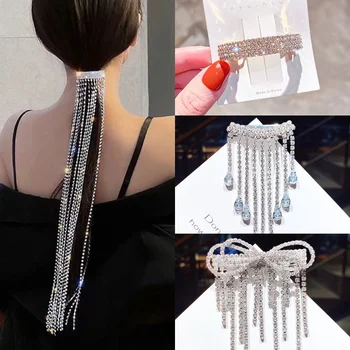 Moda Strălucire Complet Stras Agrafe De Par Pentru Femei 2022 Ciucure Lung Cristal Clip De Păr Cristal Hairband Accesorii De Par, Bijuterii