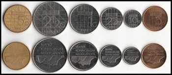 Olanda Set 6 Coins , 5 10 25 Cenți +1 2.5 5 Guldeni, 1996-2001, UNC original monedă reală lumea Europa de colecție