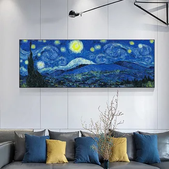 Rezumat Celebrului Van Gogh, Noapte Înstelată Panza Pictura Arta de Perete Postere si Printuri pentru Camera de zi de Perete Acasă Imagine Decor