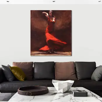 Arta panza Pictura Portret Dansatori Pasiune de Flamenco spaniol În Roșu Picturi în Ulei Pictate manual opera de Arta Modernă Decor Dormitor