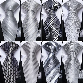 Gri cu Dungi Paisley Cravate de Mătase Pentru Bărbați Accesorii de Nunta pentru Bărbați 8cm Cravată Gât Pătrat de Buzunar Butoni Cadou Pentru Barbati DiBanGu