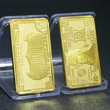 NE 10 Dolari în Lingouri, Bare de Metal Placat cu Aur de 24k Monede de Aur Baruri USD Cu Capsulă Pentru Home Deco