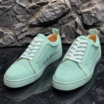 Moda de Lux de Brand Fundul Rosu Low Top Cristal de Diamant Verde Menta Pantofi Pentru Barbati Casual Balerini Mocasini pentru Femei Adidasi Crampoane