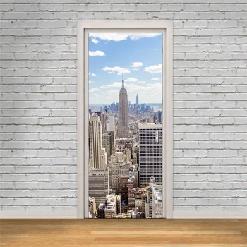 3D Oraș Clădire Autocolant Pe Usa din PVC autoadezive Murală Decor Acasă Decal Ușă de Lemn de Renovare DIY deursticker poster