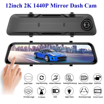 2.5 K DVR Auto 12 Inch IPS Touch Oglinda Retrovizoare Dual Lens Dashcam Camera Auto Video Recorder Suport Ecran Complet Camera