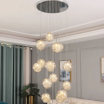 Scara candelabru apartament duplex, living, sala de mese sticla rotunde sferice noul stil Chinezesc villa gol scara mult