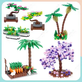 DIY Stil Bonsai, Plante cu Flori Blocuri Model de Palmier de nucă de Cocos Copacul Wisteria MOC Decor Asambla Cărămizi Jucarii Pentru Copii