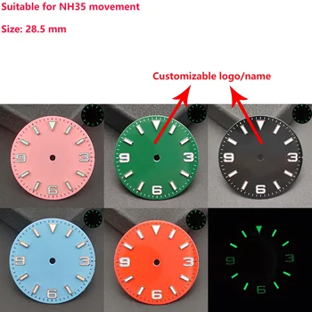 28.5 mm Cadran NH35 Cadran de Ceas Față Introduce Piese de Ceas NH35 Mișcarea Ceas verde Luminos Accesorii