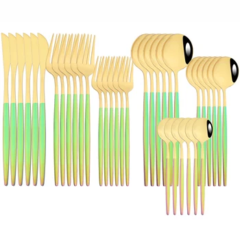 36Pcs Colorate Aur Set de Tacâmuri din Oțel Inoxidabil Cină Veselă Cuțitul Furculița pentru Desert Lingura de Ceai Set de Cină Bucătărie Tacâmuri