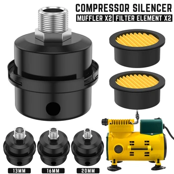2 buc Compresor de Aer cu Amortizor de zgomot de Metal Robust Compresor de Aer de Admisie Filtru de Sunet de Toba cu 2 Cartuș Filtru Aer Compresor