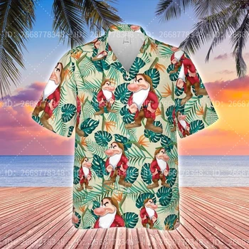 Disney cămăși hawaiiene Morocănos Pitic Alba ca Zapada hawaiian tricouri Disney Moda Plajă Maneca Scurta Tricou Retro Casual, Buton Camasa