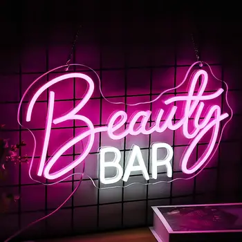 Beauty Bar Neon Sign USB Alimentat pentru Decor Camera, LED Lumina de Neon Estompat Lumina de Noapte pentru Salon de Frumusete Dormitor Fete de Arta de Perete