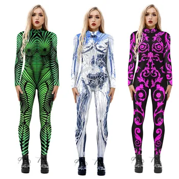 2023 Noi Dungă Verde 3D Imprimate Salopeta Sexy Femei Fancy Rochie de Petrecere Carnaval de Halloween Zenti BodySuit