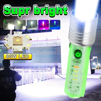 Noul Portabil Mini Lanterna 80W USB Lumina Lanternă Puternică Lovitură Lungă de Mare Putere LED Lanterna Built-In Baterie în aer liber Lampă de Mână