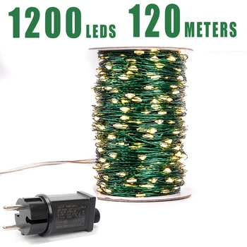 120Meters 1200 LED-uri Lumini de Basm șir LED Bec de Cupru pentru Nunta de Crăciun în aer liber Perdea de Craciun Ghirlanda Decor