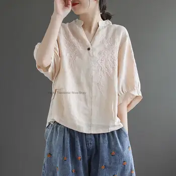 Noul Stil Chinezesc Femei Bluza Eleganta Lenjerie De Pat Din Bumbac Top Multicolor Bluza Vintage Orientale Femei Casual De Zi Cu Zi Tangsuits Sus