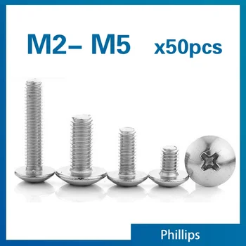 50pcs/mult Cross Recessed Cap Schelete Șuruburi pentru Mașini M2 M3 M4 M5 M6 M8 Ciupercă Mare și Cap Plat, din Oțel Inoxidabil 304 Phillips