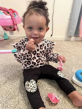 Cele mai noi Moda Copilul Nou-născut Fetița Haine Leopard Imprimate cu Maneca Lunga Top + Pantaloni + Bentita copil Fata Costume Seturi