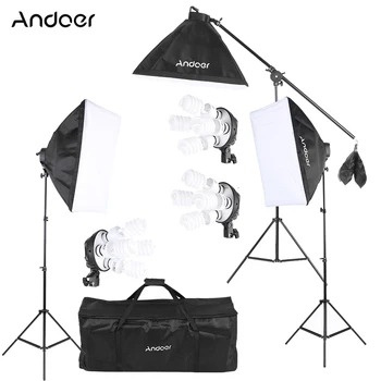 Andoer Studio Foto Video Kit de Iluminat cu Becuri 45W/4in1 Bec Soclu/Softbox/Stand-Lumină/ în Consolă Stick/Geanta de transport AUplug