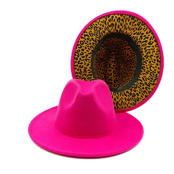 Rose red hat fedora cu leopard de imprimare în interiorul nouă primăvară pălărie Panama bărbați și femei pălărie de fetru jazz pălărie fedora pălărie