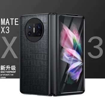 Cu Sticla Cu Folie De Crocodil Model Material Din Piele Pentru Huawei Mate X3 Caz Pentru Huawei MateX3 Caz