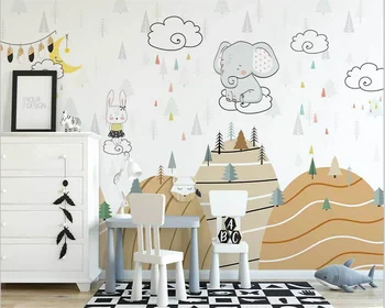beibehang actele de pared Personalizate moderne Nordic mână-pictat dealuri, nori, pădure, animale camera copiilor tapet de fundal