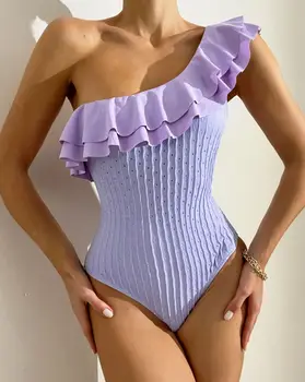 Sexy pe Un Umar Zburli-O Bucată de costume de Baie Femei Costume de baie pentru Scăldat Suits2023New Plajă Braziliană Monokini Bodysuit de Înaltă Calitate