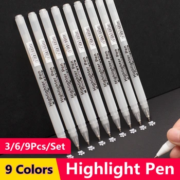 3/6/9Pcs/Set Creativ Cerneală Albă Pix cu Gel Evidenția Marker Fin Sfat pentru Elev Papetărie Desen de Arta Scris, Rechizite
