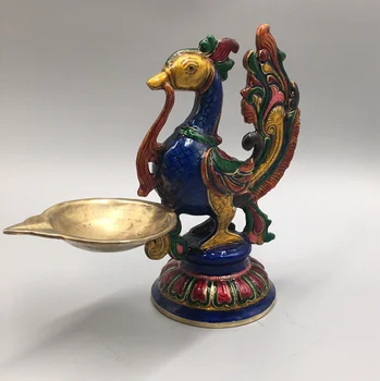 Alamă Pasărea Phoenix Zun Lampă Cu Ulei Opera De Arta Decor Cupru