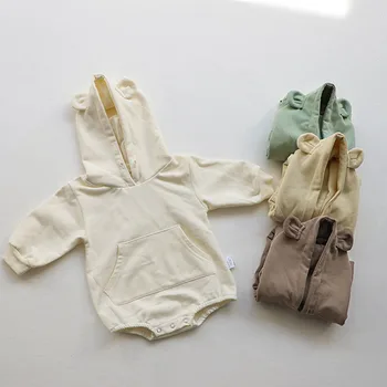 Stil Coreean Primavara Toamna Pentru Copii Baieti Fete, Haine Nou-Născut Băieți Fete Salopeta Din Bumbac Cu Maneca Lunga Cu Gluga Bodysuits