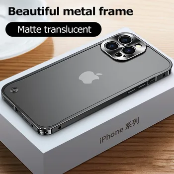 Prin galvanizare Cadru Metalic de Caz Pentru iPhone 11 12 13 14 Pro Max 12 13 Mini 14Plus Mat translucid Acril Spate Placa de Cazuri
