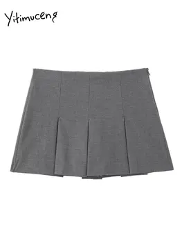 Yitimuceng Solid Plisate Fuste pantaloni Scurți pentru Femei Nou de Talie Mare Moda coreeană Mini-pantaloni Scurți, Fuste Office Doamnelor pantaloni Scurți Casual