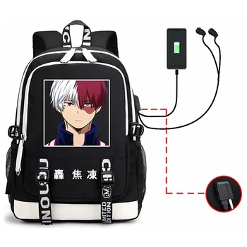 Eroul meu mediul Academic Rucsac cu USB Port de Încărcare Anime MHA Todoroki Shoto Cosplay Bookbag Geanta de Laptop Școală Mochila