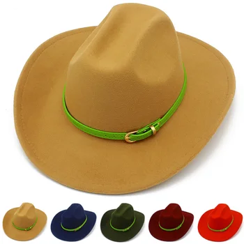 Pălării Fedora Femei Bărbați Trilby Capace De Lână, Pălării De Cowboy Jazz Doamna Cu Pălărie Derby Capac Doamna Simțit Suflantă Verde Curea De Piele Pălării