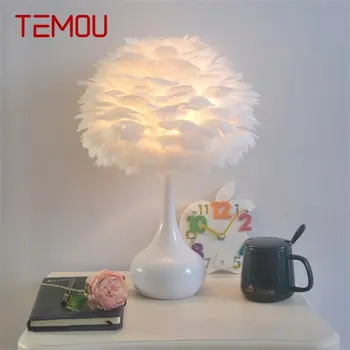 TEMOU Contemporane Simplă Lampă de Masă Design Creativ a CONDUS Pană Birou Lumina Decor Romantic pentru Acasă Noptiera Dormitor