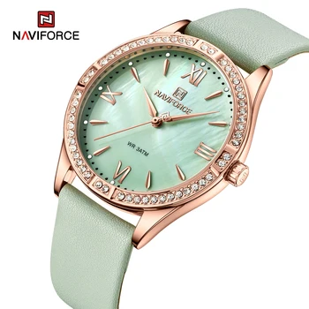 NAVIFORCE Stil Simplu Ceas pentru Femei Brand de Lux Ultra-subțire Curea din Piele Cuarț Încheietura Ceasuri Originale Romantic Stras Ceas