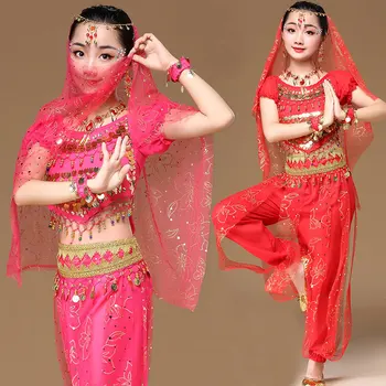 Nouă Copii Bollywood India Belly Dance Costume Set Oriental Bellydance Fete Dansatoare Monedă De Dans Bollywood Set De Costum