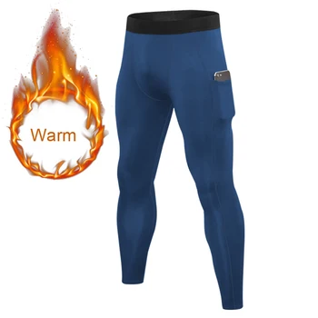 Jambiere cald Bărbați Dresuri de Compresie Pantaloni Cu Buzunar pentru Bărbați de Iarnă Caldă Thermal Fleece Compresie Colanti de Formare de Fotbal