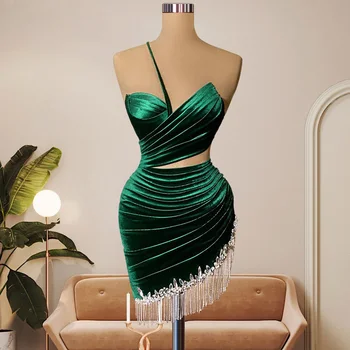 Verde smarald Mini Rochii de Bal Scurte fără Mâneci vestidos elegantes para mujer Rochii de Bal Dans Cristale Cutat