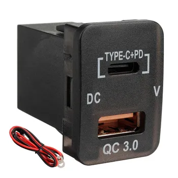 Tip auto C+PD QC3.0 Incarcator Dual USB Adaptor de Bord Soclu Voltmetru pentru Prado