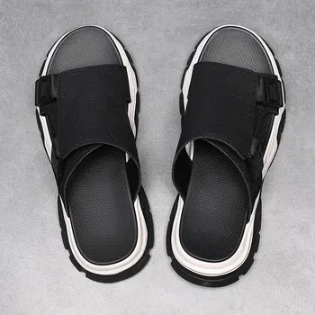 Stil chinezesc papuci de casă bărbați 2023 vara barbati piele sandale poartă pantofi de plaja punk tinerilor un cuvânt pâine pantofi