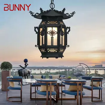 IEPURASUL Lanternă Chineză Lămpi suspendate în aer liber cu LED-uri Impermeabil Negru Retro Candelabru pentru Acasă Hotel Coridor Decor de energie Electrică