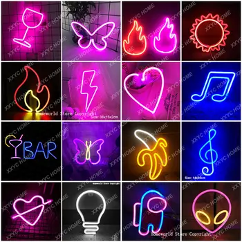 40 de Stilul de CONDUS Lumina de Neon Semn Logo Lampa Decor Ornamente DRAGOSTE Inima Foc Străin Banana Fulger pahar de Vin Camera Partid Cadou