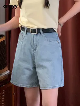 Blugi pantaloni Scurți Femei de Înaltă Talie O-Linie Pantaloni din Denim Stil Japonia cu Centura Birou Doamnă de Moda Liber Casual Pantaloni Largi Picior