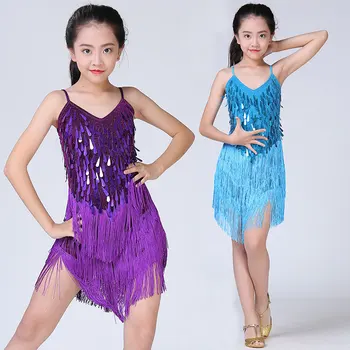Fata Sequin Dans Latino Copii Copii Franjuri De Performanță Etapă Concurs De Dans Costum Latino Rochie De Dans Pentru Fete