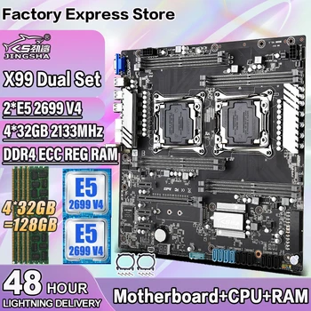 X99 Dual Placa de baza Set cu 2*E5 2699 V4 și 4*32GB=128GB DDR4 ECC REG 2133 mhz RAM Suport Intel LGA 2011-3 V3 /V4 CPU Kit