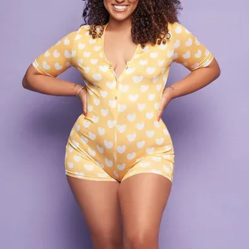 2020 Salopetă pentru Femei Pijamale Dragoste Inima Model Stretch Butonul Maneca Scurta Salopeta XS-2XL Pentru Adulți Femeie Pijamale, body-uri